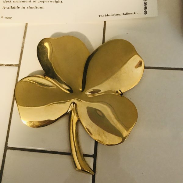 Vintage Brass 4 Leaf Clover Wall Hanging or Paperweight  Item# 9055 24kt gold electroplated replica of a Florentine Original, Italy