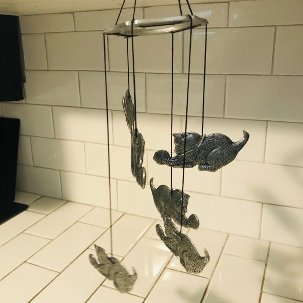 Vintage Pewter Kitten Wind Chime Carson PA collectible display deck porch patio farmhouse crazy cat lady