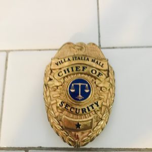 Obsolete Chief of Security Villa Italia Mall Colorado collectible memorabilia display gold tone eagle top enameled scales of justice center