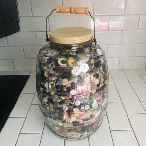 Giant Glass Store Display Pickle Jar full of Buttons vintage & antique glass bakelite collectible laundry room display farmhouse sewinng