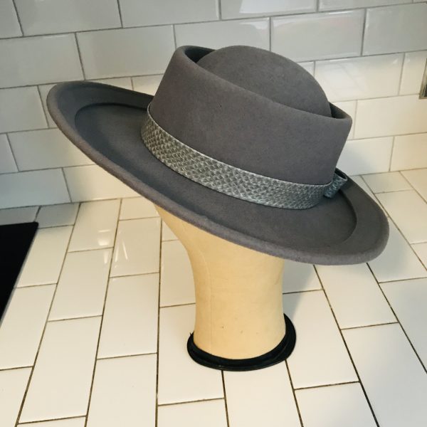 Vintage Hat 100% wool Gray hat layered look snakeskin gray trim theater movie prop costume special event