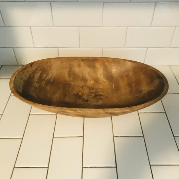 Vintage Large Oval Dough Bowl hand made wood collectible display farmhouse decor primitive with character Unique shape