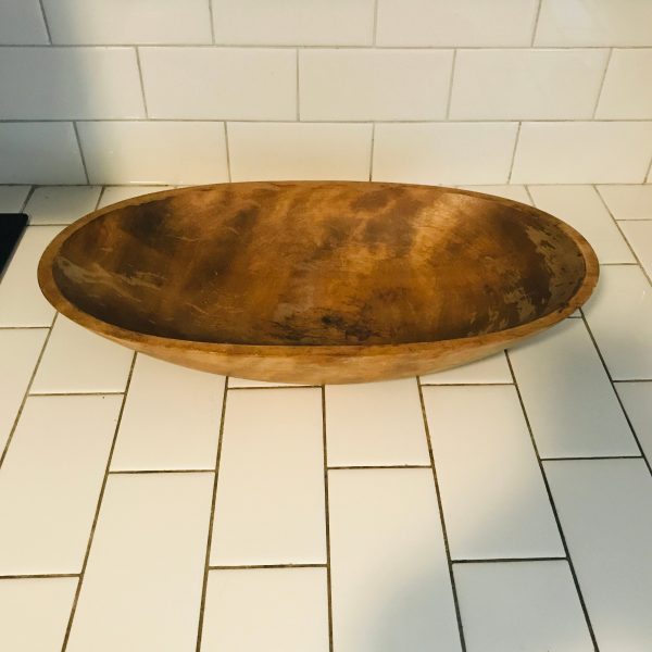 Vintage Large Oval Dough Bowl hand made wood collectible display farmhouse decor primitive with character Unique shape