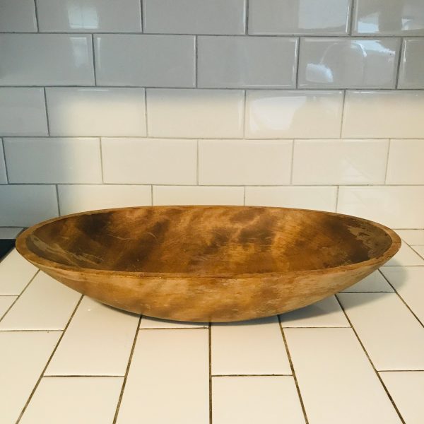 Vintage Large Oval Dough Bowl hand made wood collectible display farmhouse decor primitive with character Unique shape