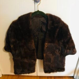 Vintage Mink Stole Beautiful Mid Century Satin Lined Brown fabric size medium Winter Evening wear