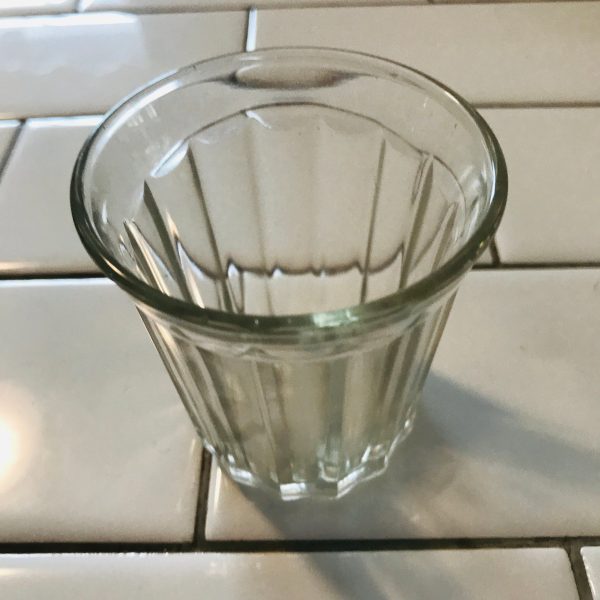 Vintage Paneled Depression glass tumbler juice glass wide rim clear collectible farmhouse display bathroom vanity water glass