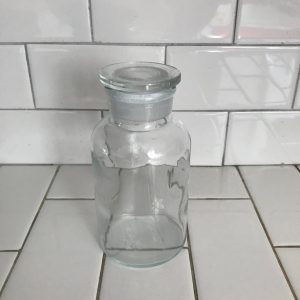 Vintage apothecary jar medical collectible ground glass stopper TCW Co. USA clear farmhouse primitive rustic medical pharmiceutical bottle