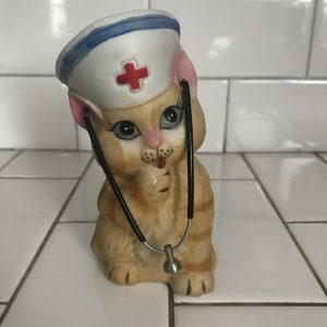 Vintage kitten withNurse hat and Stethoscope bank collectible display Nurse Hospital Medical Jasco Taiwan 1960's