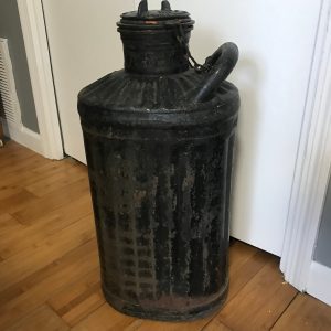 Antique Kerosene Can oval shape attached lid with chain Cincinnati OH Nov. 1915 Heavy Duty Gas Station  Transportation Storage man cave