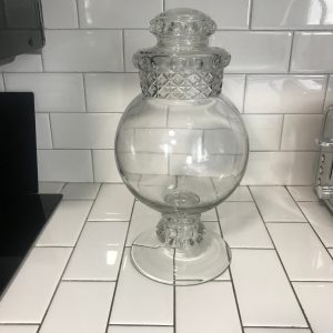 Antique mid 1800's Pharmacy Show globe candy jar counter display drug or general store mercantile farmhouse 14" tall ground glass stopper