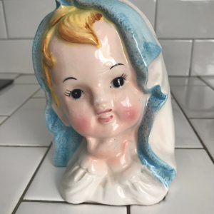 Vintage Headvase Head vase anthropomorphic baby with blanket white shirt boy baby Relpo Japan Mid Century collectible display