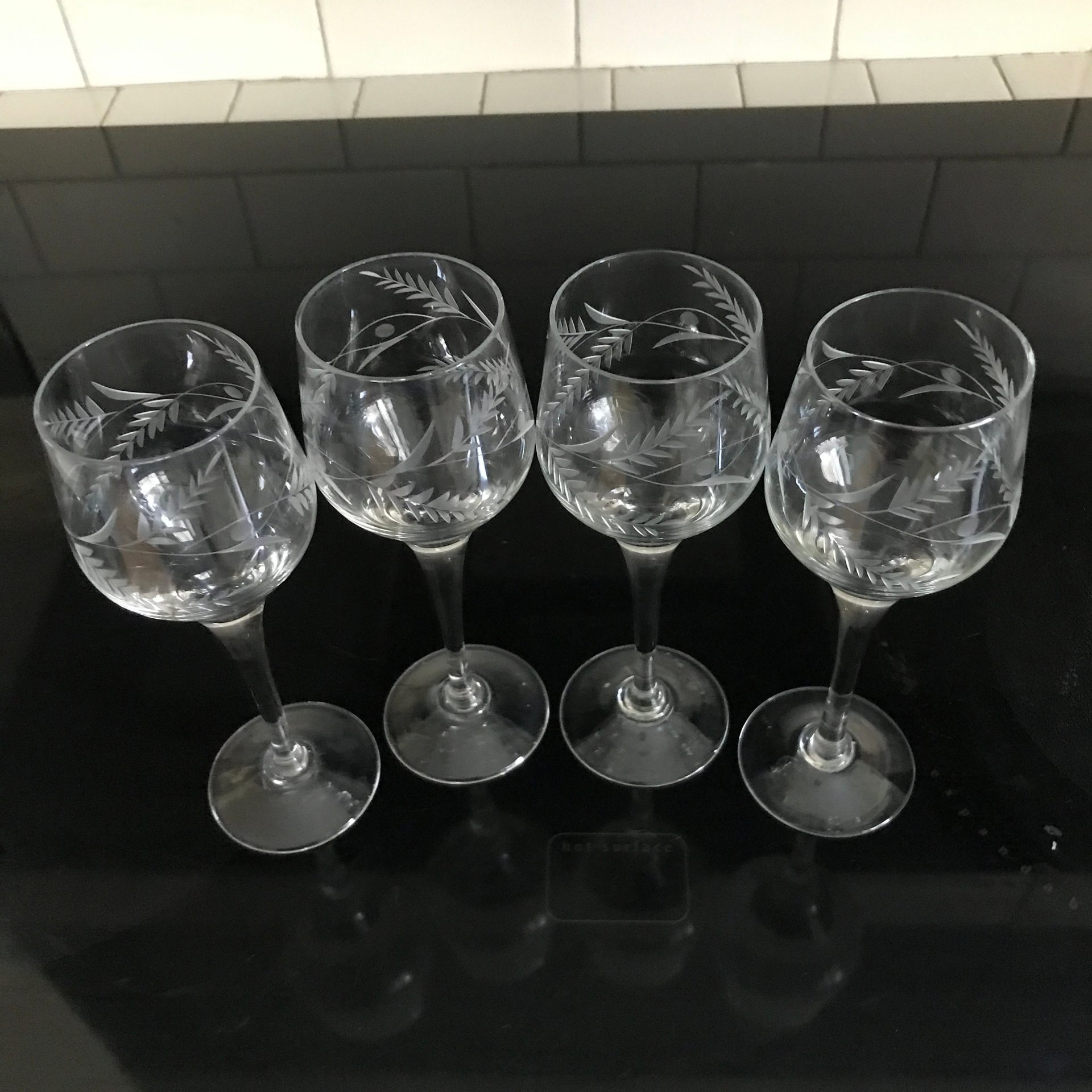 4 Vintage Etched Wine~ Liquor Glasses, 1950's, 4 oz After Dinner