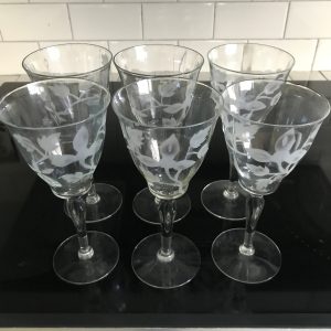 Vintage set of 6 crystal wine glasses stemware barware collectible crystal drinkware display floral etched pattern