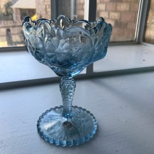 Vintage Fenton Compote Ice blue floral collectible glass display collectible farmhouse cottage home decor