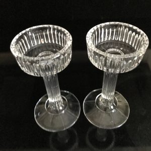 Mid Century Modern Ribbed crystal candlestick holders elegant cut crystal collectible display Pillar candlesticks Mod Retro Atomic