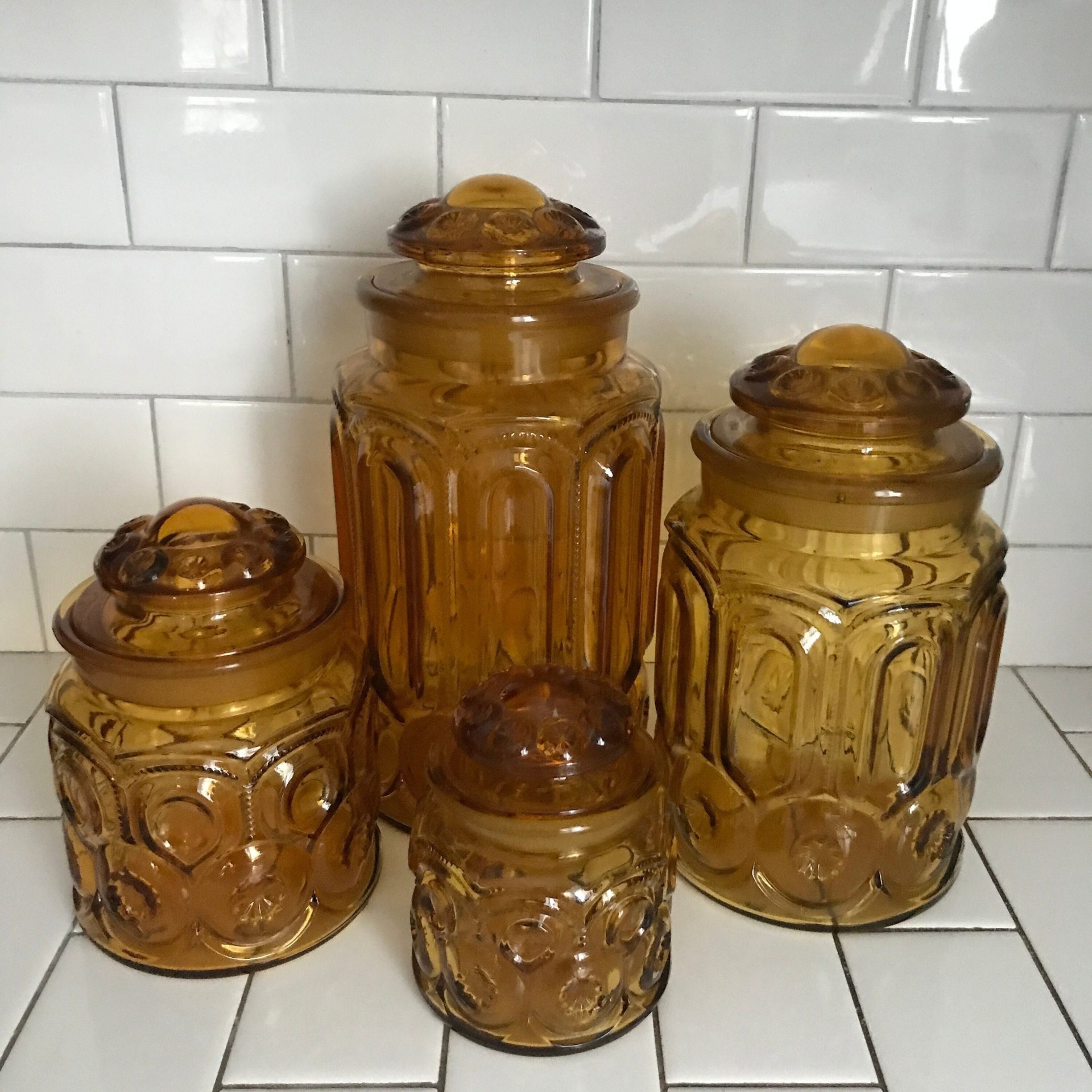 Vintage Apothecary Jar Moon and Stars Amber glass Kitchen Canister ...