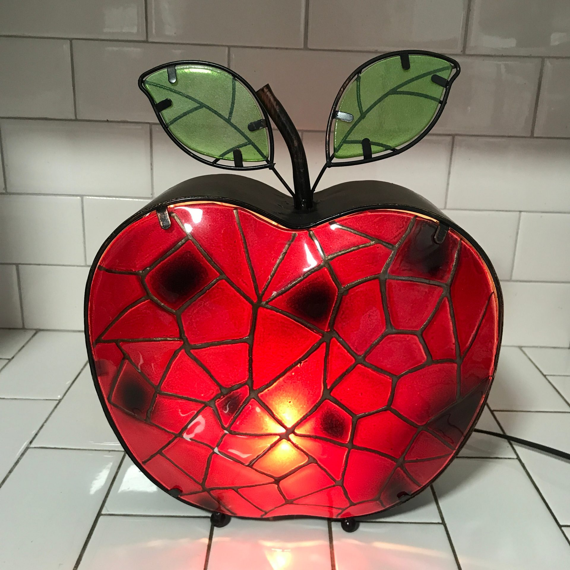 Vintage Red apple night light faux glass cover collectible display ...