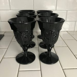 Vintage set of 6 Black wine glasses stemware barware collectible  drinkware display 6 oz glasses dining serving barware
