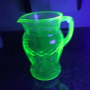 Vintage Uranium glass pitcher collectible depression glass glows green farmhouse display